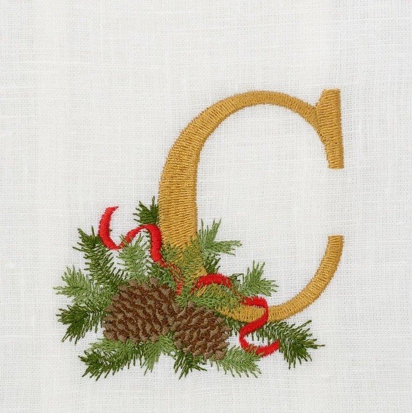 Towel, Winter Pine Monogram C, White (Multi)
