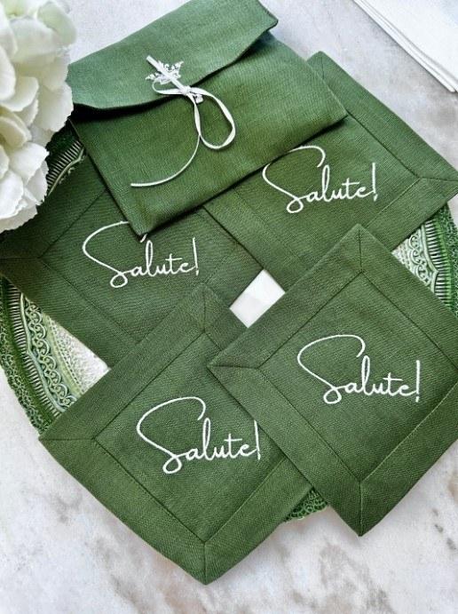 Cocktail Napkin Set (4), Salute!, Evergreen (White)