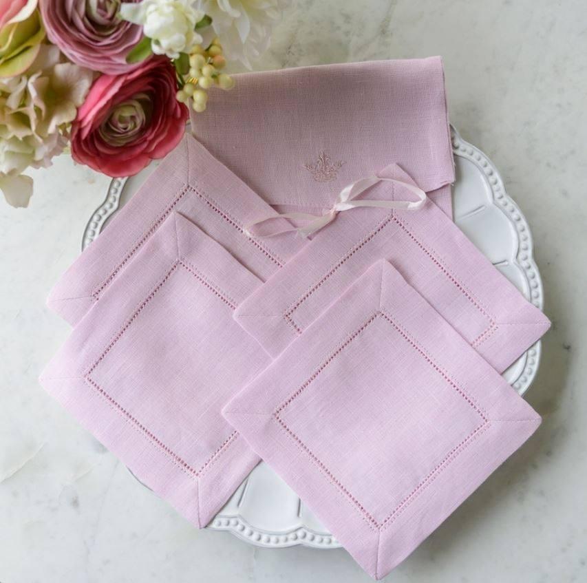 Hemstitch Lilac Cocktail Napkin Set of 4