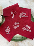 Cocktail Napkin Set (4), Merry Christmas, Red (White)