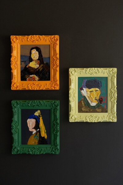 SET OF THREE FRAMED ACRYLIC PORTRAIT PAINTINGS