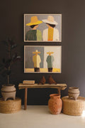 SET OF TWO FRAMED MEN AND WOMEN IN HATS PAINTING