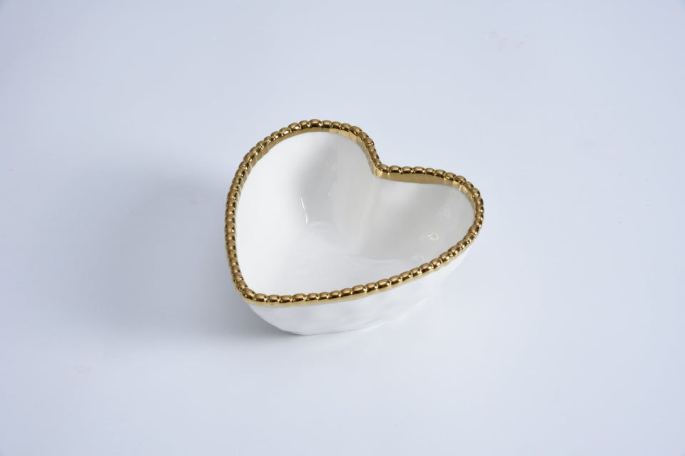 Heart Bowl White with Gold Trim