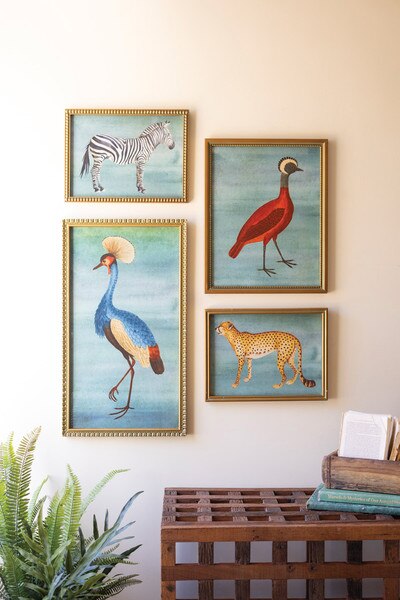 SET OF FOUR FRAMED BIRDS AND ANIMAL PRINTS