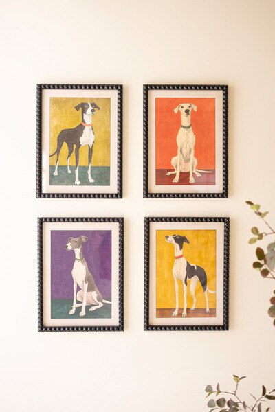 SET OF FOUR FRAMED HOUND PRINTS UNDER GLASS