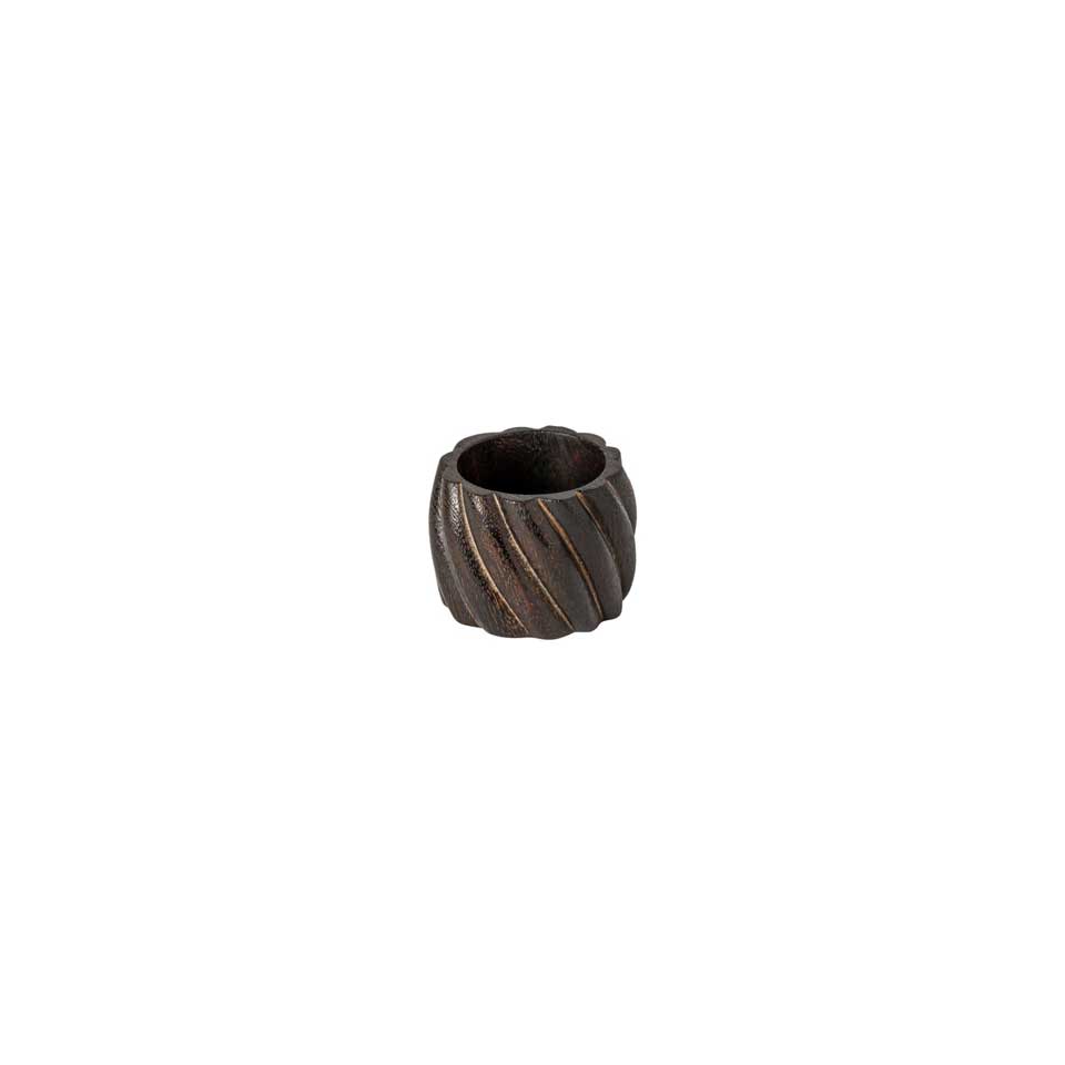 Set 4 Napkin rings round spiral, Dark wood