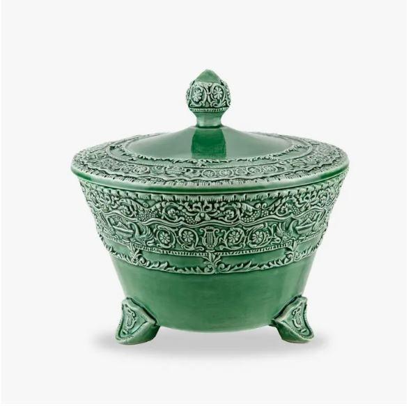 Italian Green Footed Bowl w/lid