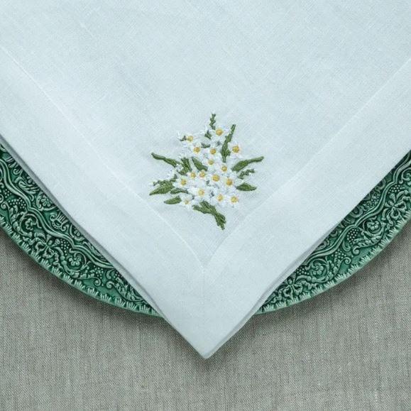 Large Napkin, Daisy Bouquet, White