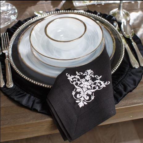 Large Napkin, Victorian, Black , White