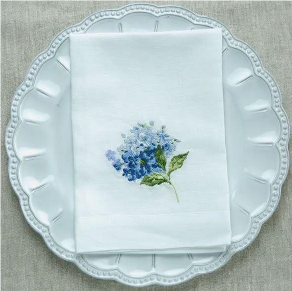 Napkin Tri-Fold, Hydrangea, White , Blue