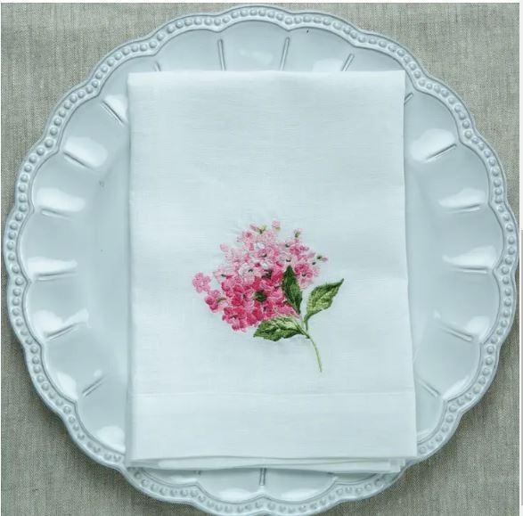 Napkin Tri-Fold, Hydrangea, White , Pink