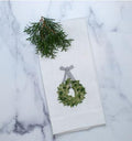 Boxwood Wreath Linen Towel, White