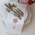 Pink Topiary Linen Towel, White