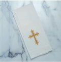 Cross Linen Towel, White (Gold)