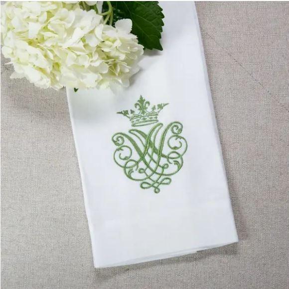 Crest Linen Towel, White ( Green)