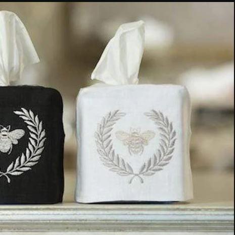 Bumble Bee Linen Tissue Box Cover, White