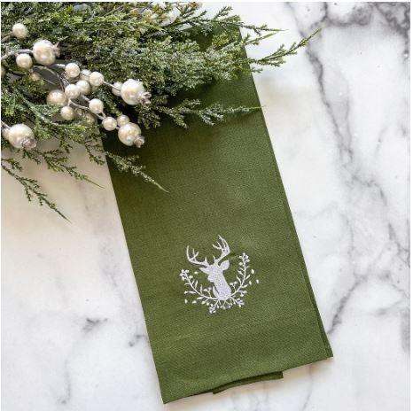 Stag with Holly Berries, Evergreen (White)