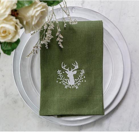 Stag with Holly Berries, Evergreen (White)