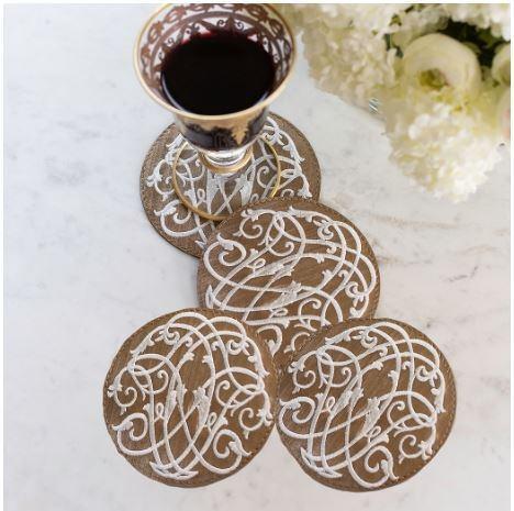 Palermo Baroque, Coaster Set,  Bronze (White)
