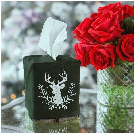 Stag with Holly Berries, Velvet Forrest Green (white)