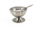VINTAGE BEADED PEWTER SALT CELLAR WITH SPOON