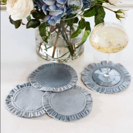 Round Ruffle Velvet  Light Blue Cocktail Napkin Set