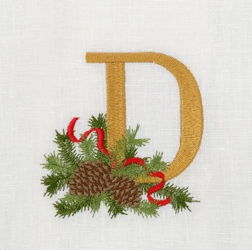 Towel, Winter Pine Monogram D, White (Multi)