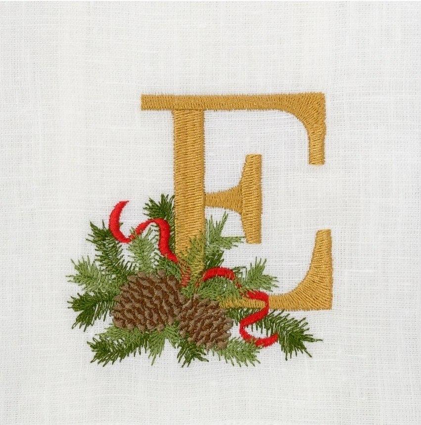 Towel, Winter Pine Monogram E, White (Multi)