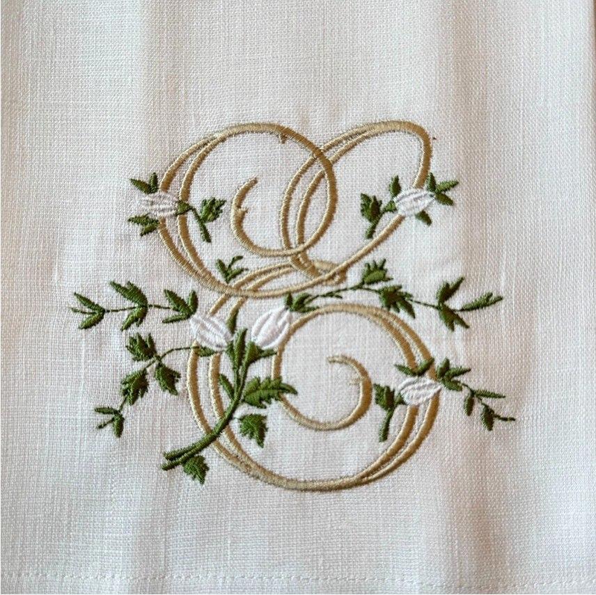 Towel, Floral Monogram E, White (Cream Multi)