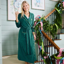Women's Long Scallop Lightweight Robe Emerald