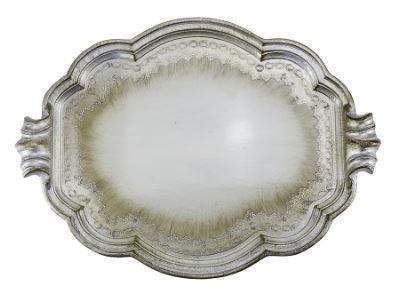Florentino Wooden Tray, Antique Silver, Large