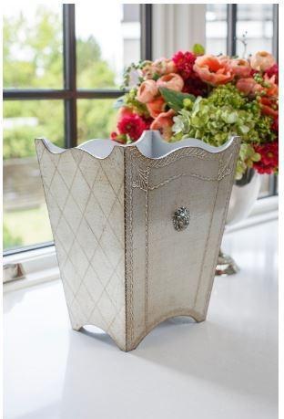 Florentino Leone Wooden Waste Basket, Antique Silver