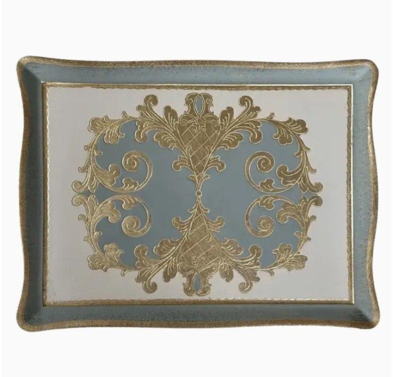 Florentino Baroque Rectangular Tray, Villa Blue