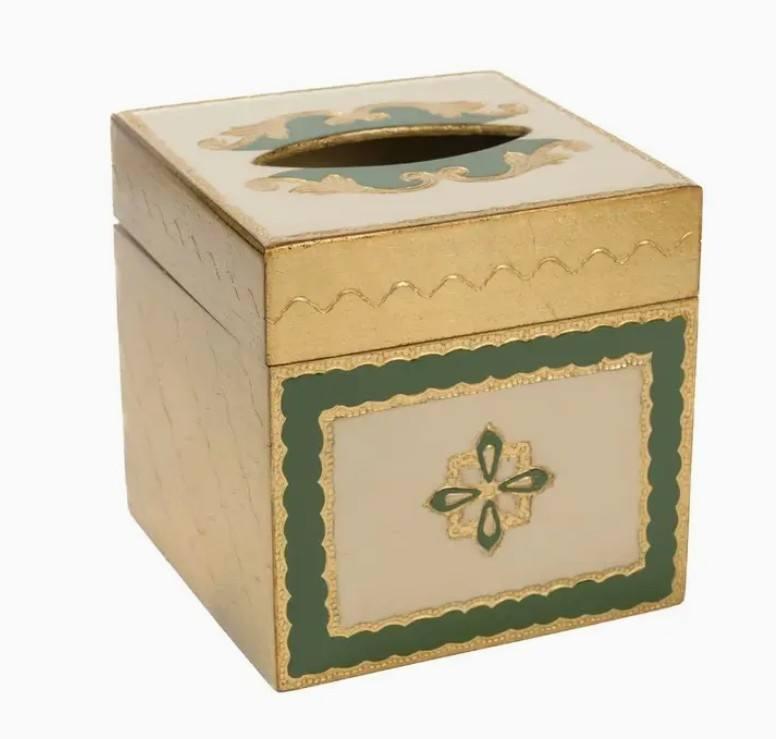Baroque Wooden Tissue Box Holder, Green