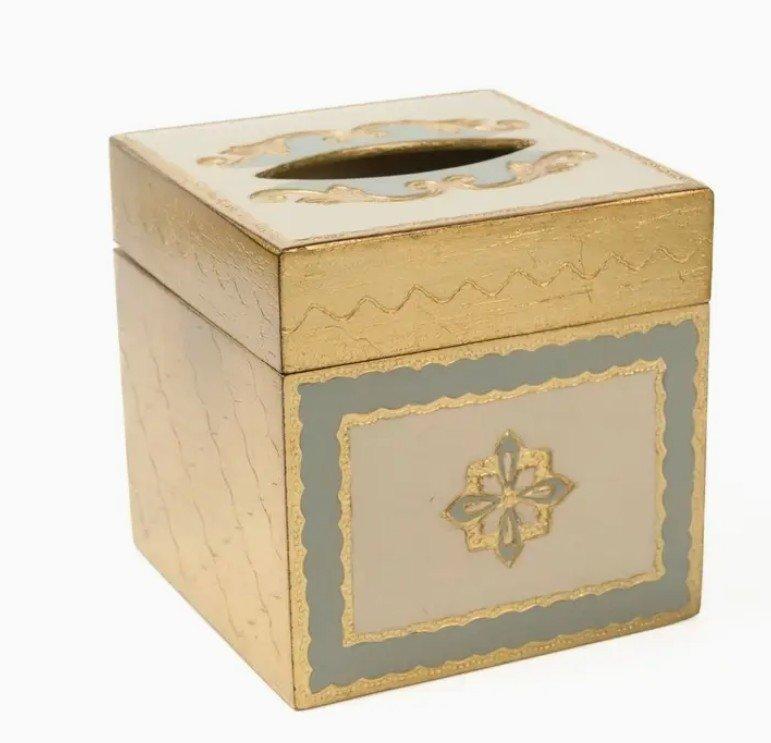 Baroque Wooden Tissue Box Cover, Villa Blue