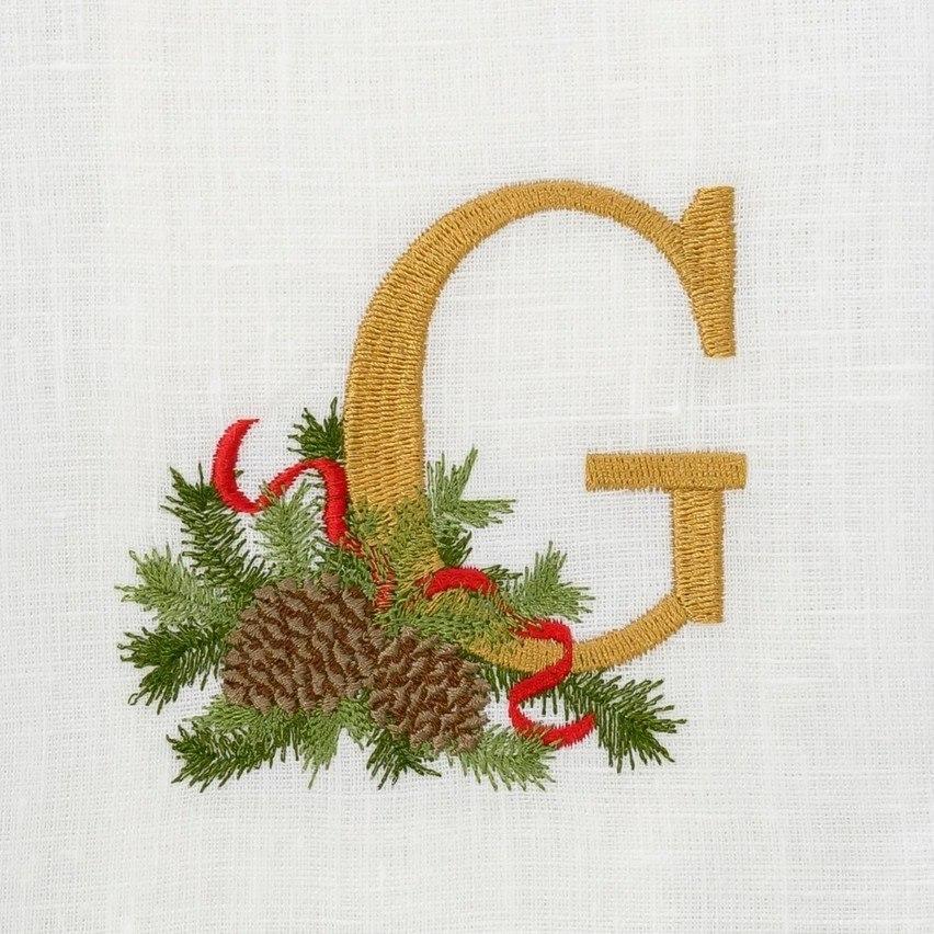 Towel, Winter Pine Monogram G, White (Multi)