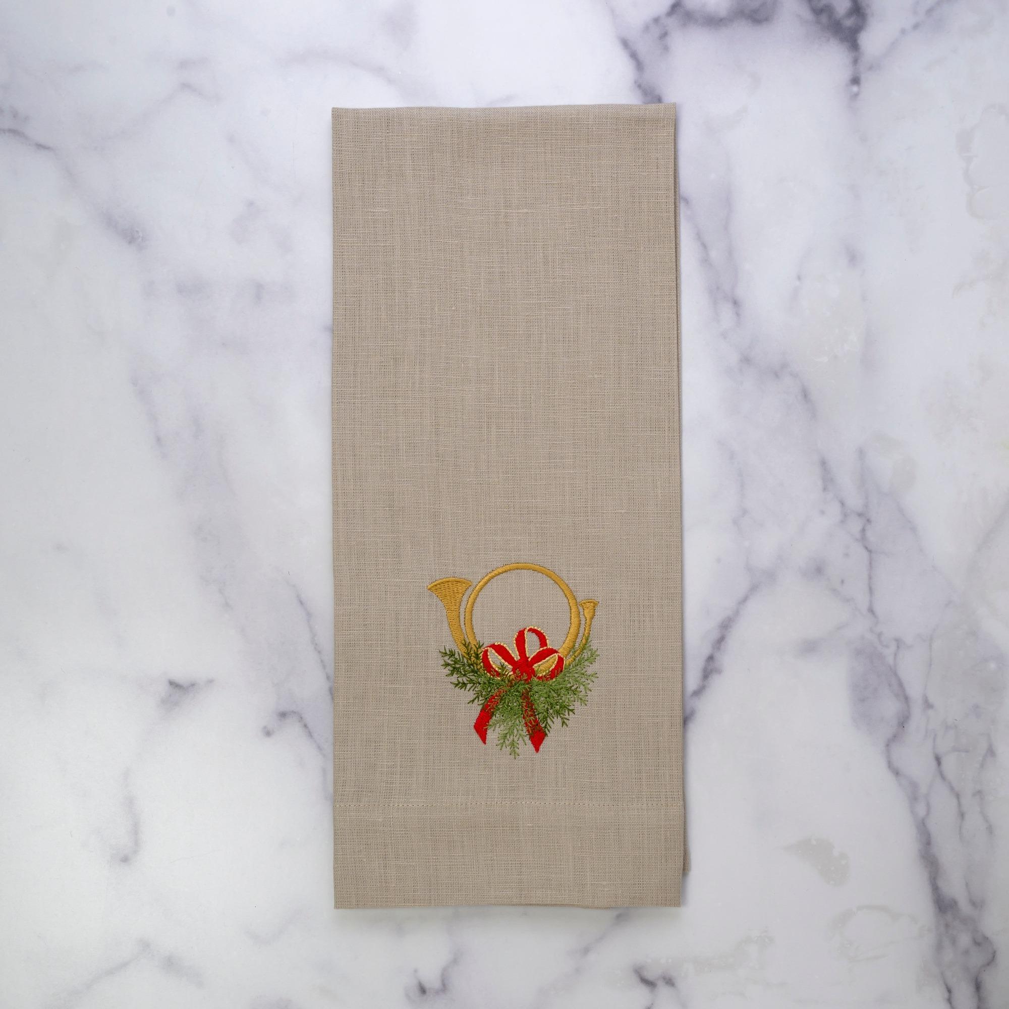 Holiday Horn with Bow Towel, Soft Flax (Multi)