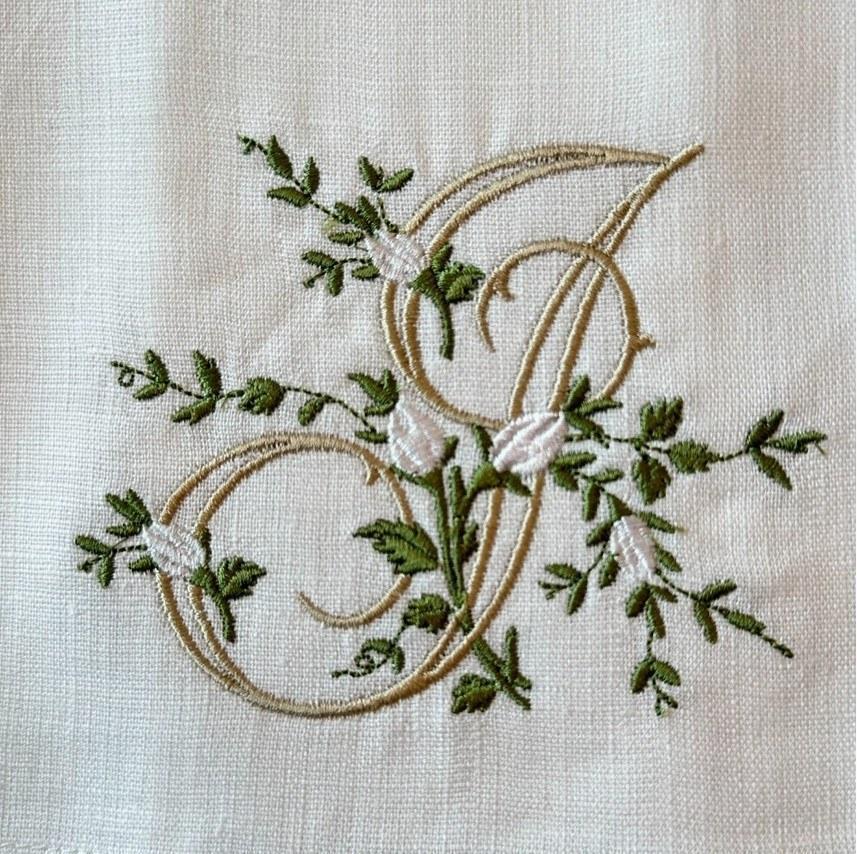 Towel, Floral Monogram J, White (Cream Multi)