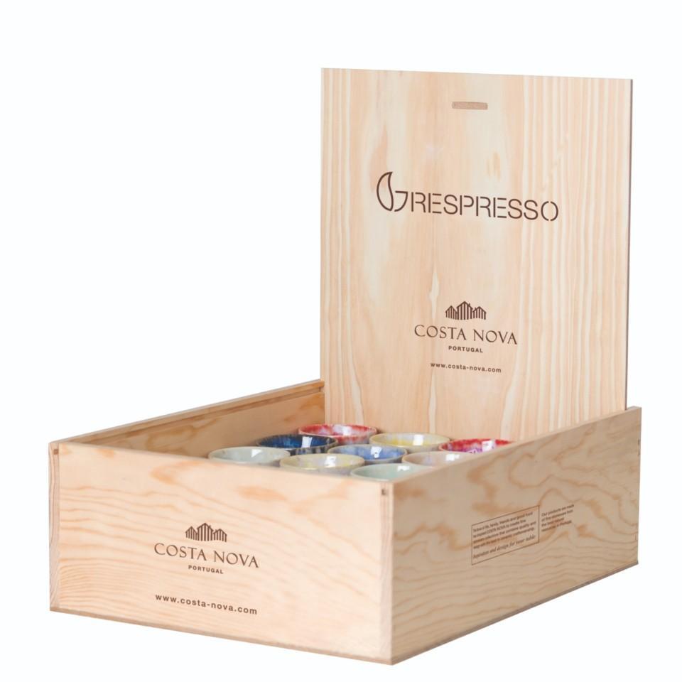 Wooden Box 40 Espresso Cups, Multicolor