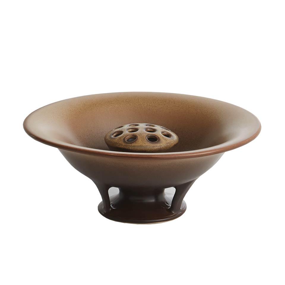 Flower Bowl W/ Frog Gold &amp; Brown