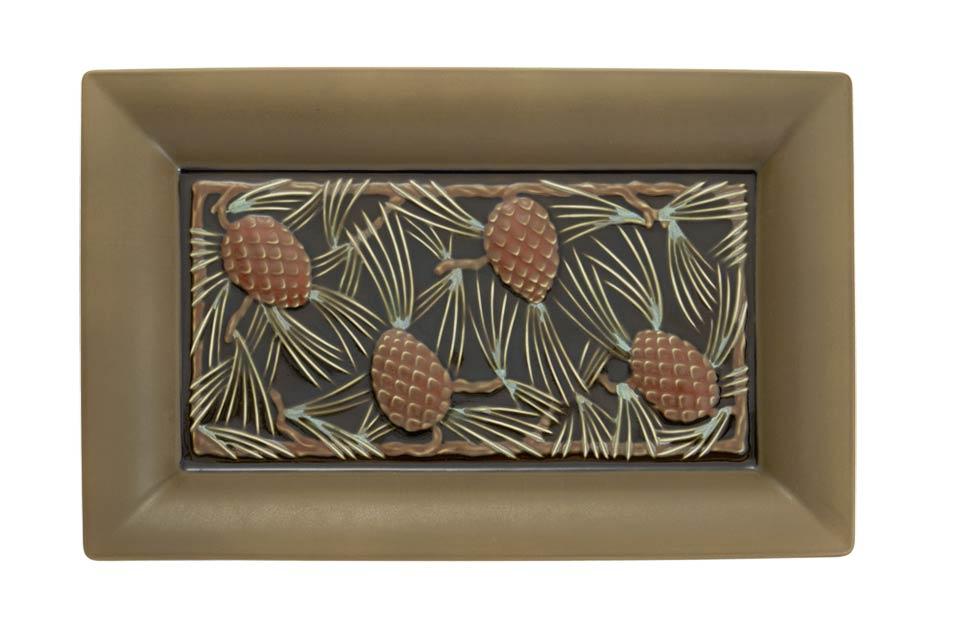 Pinecone Rectangluar Platter Salmon, Verdigris  & Brown