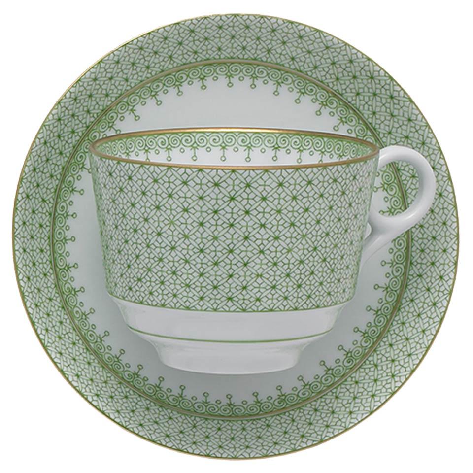 Apple Green Lace Tea Cup &amp; Saucer