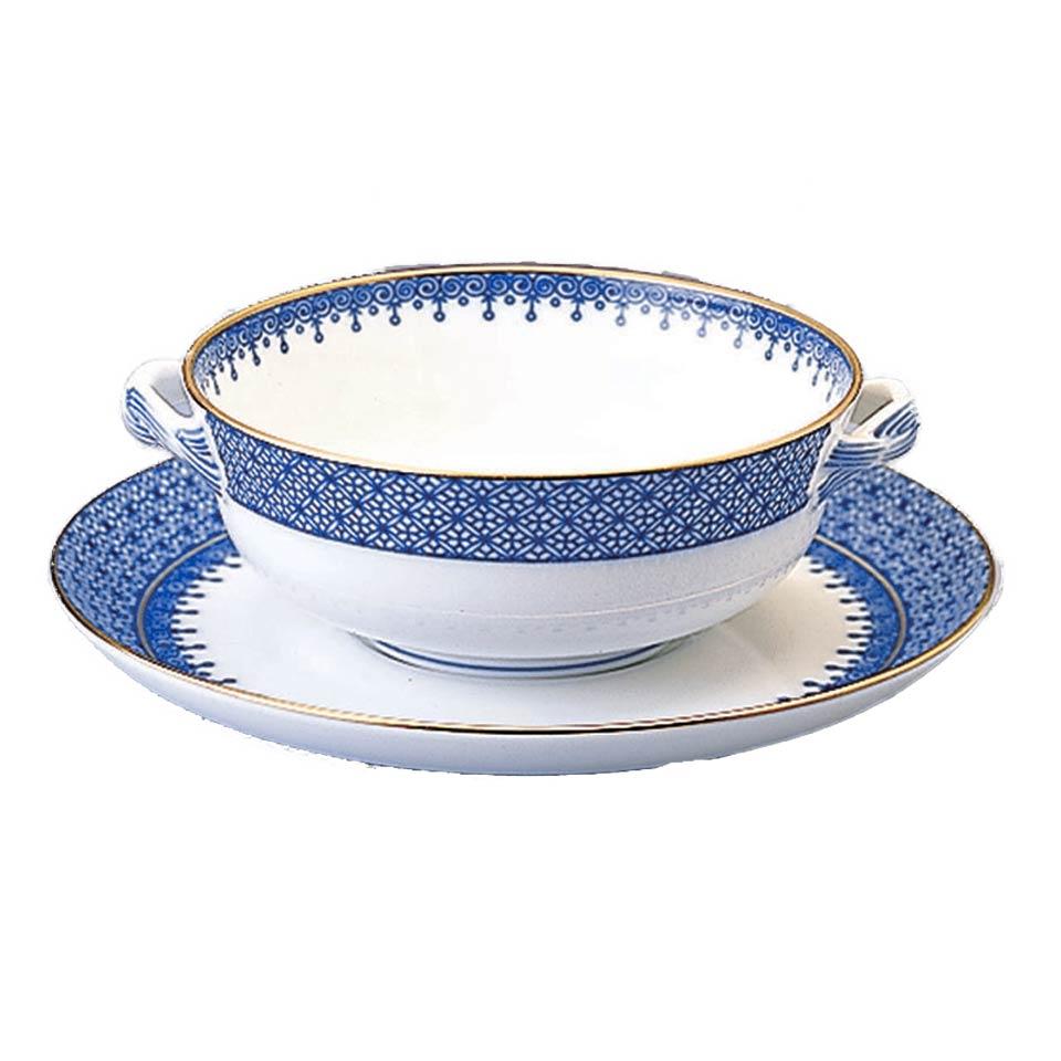 Blue Lace Cream Soup &amp; Saucer