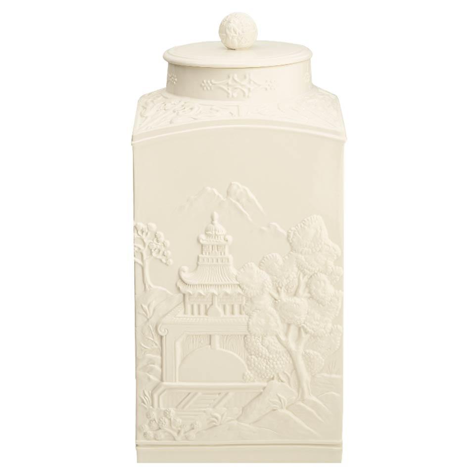 CreamwareFigure Square Tea Jar With Cover