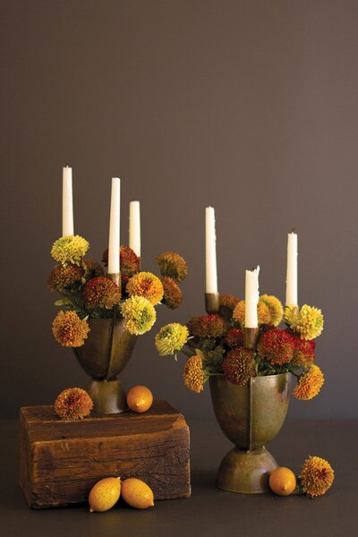 SET OF TWO TAPER CANDELABRAS WITH PLANTER