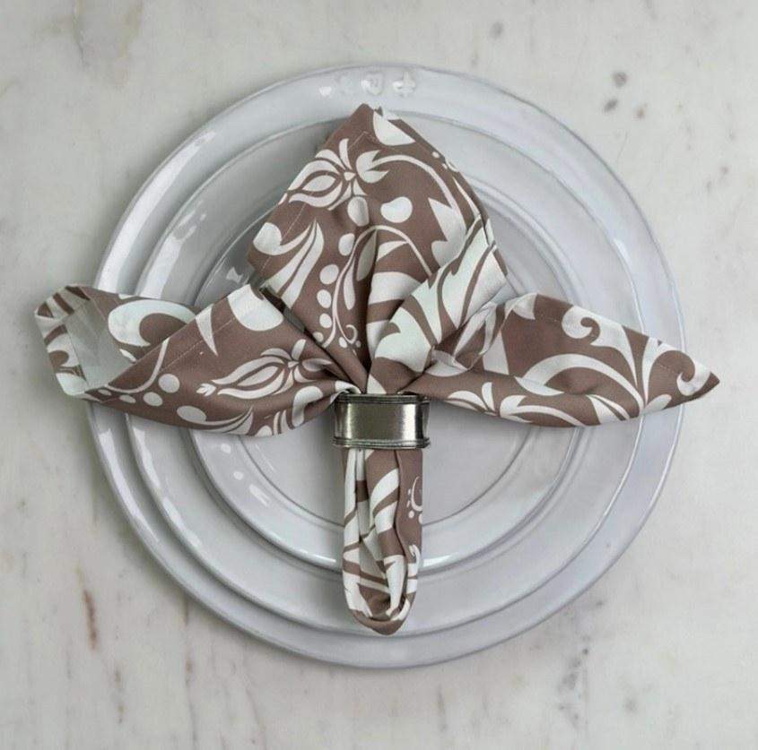 Italian Cotton, Damask, Taupe with White