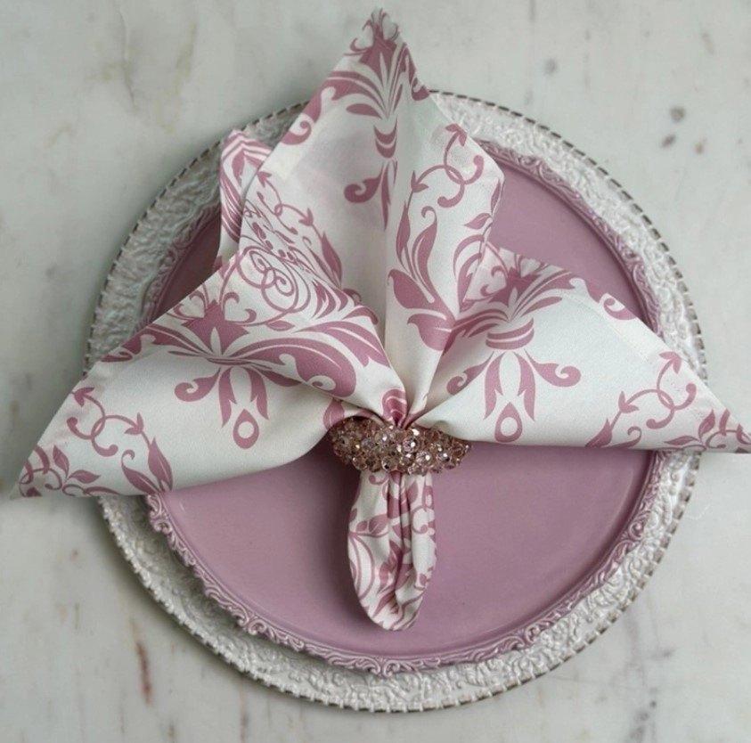 Italian Cotton, Damask, White with Lilac