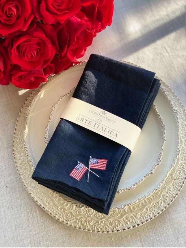 American Flags Washed Linen Napkin Set of Blue, Navy