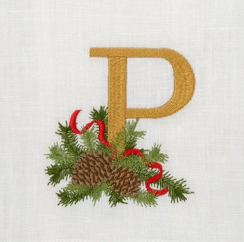 Towel, Winter Pine Monogram P, White (Multi)