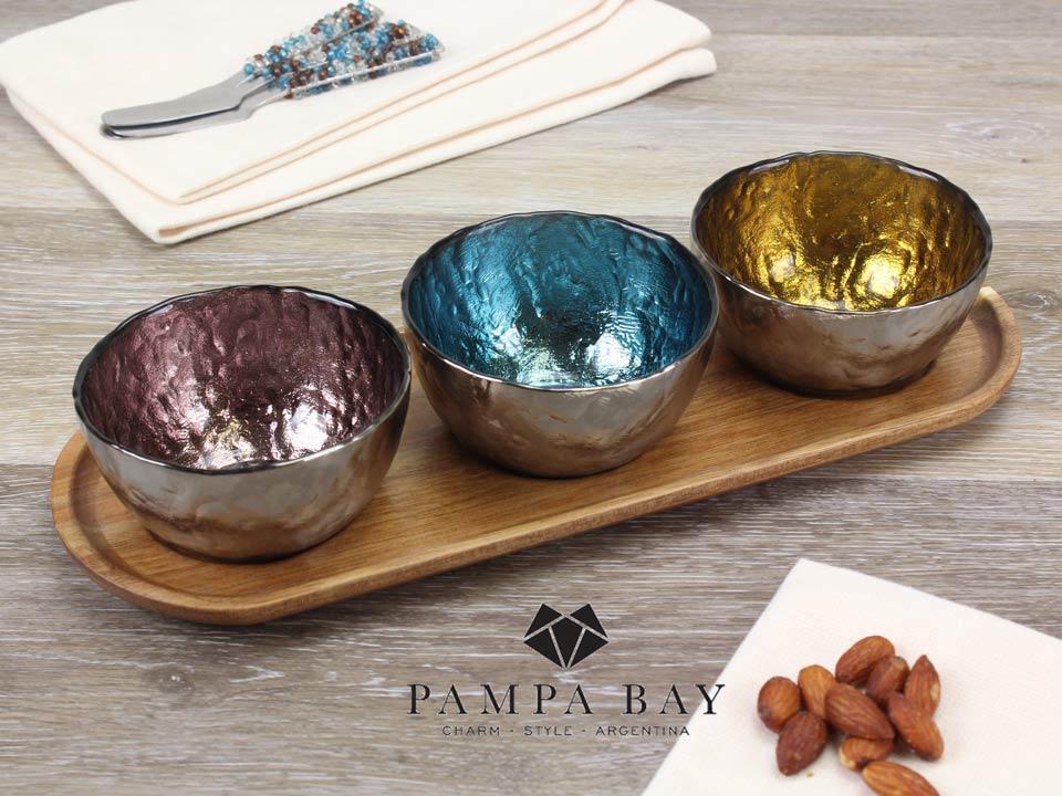 Set Of 3 Colored Glass Bowls &amp; Tray-4Pc.